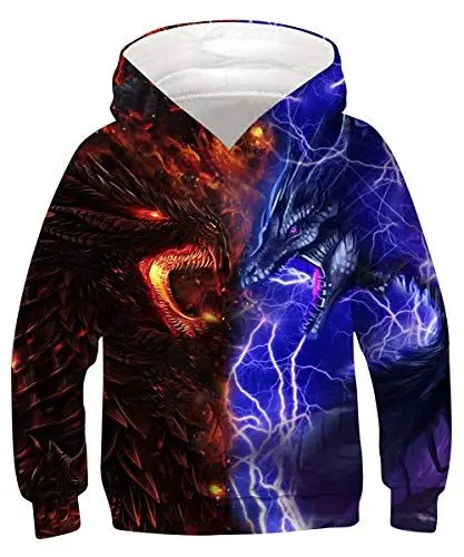 Produktbild: ALISISTER 3D Druck Neuheit Hoodie Kapuzenpullover Kinder Coole Galaxis Drachen Muster Hooded Pullover Sweatshirt Lässige Party Kapuzenjacke Outwear Tops (L=11-13 Jahre)