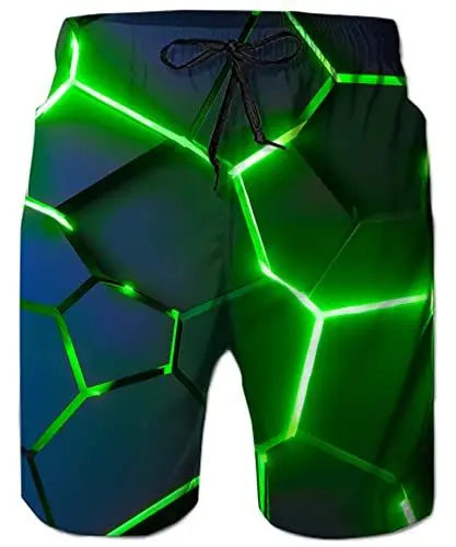 Produktbild: ALISISTER Badehose für Herren 3D Geometrie Muster Badeshorts Lang Elastische Taille Sommer Holiday Hawaii Beach Shorts 3XL