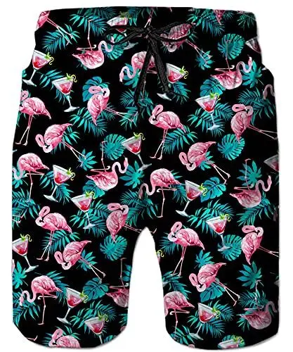Produktbild: ALISISTER Badeshorts Für Herren 3D Lustig Badehose Flamingo Herren Schnell Trocknend Schwimmhose Hawaii Surfing Running Strand Shorts M
