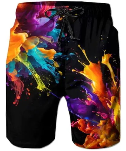 Produktbild: ALISISTER Herren Badeshorts 3D Farbenfroh Kurze Badehose Herren Freizeithose Jogginghose Sporthose Strand Surf Schwimmhose XL