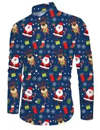 Produktbild: ALISISTER Herren Hemd Weihnachten Blau 3D Urlaubshemden Button Down Shirts Bluse Langarm Xmas Hemd Winter Partyhemd für Christmas Festival