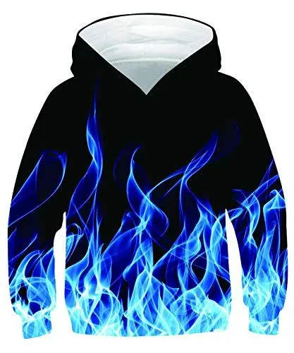 Produktbild: ALISISTER Jungen Mädchen Hoodie 3D Neuheit Blaues Rauchen Grafik Kapuzenpullover Sweatshirt Unisex Kinder Langarm Hoody Kapuzensweatshirt mit Taschen (M=8-10 Jahre)