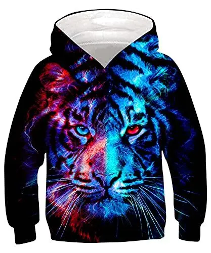 Produktbild: ALISISTER Jungen Mädchen Hoodie Kinder 3D Galaxis Wolf Muster Kapuzenpullover Pullover Sweatshirt Herbst Winter Kapuzenpullis Mit Taschen (S=6-7 Jahre)