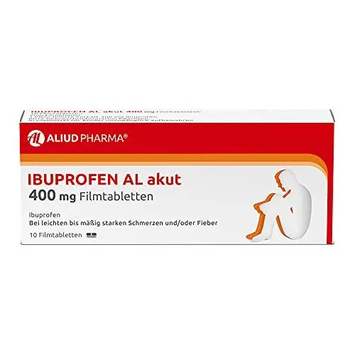 Produktbild: ALIUD PHARMA Ibuprofen AL akut 400 mg 10 Filmtabletten: Bei leichten bis mäßig starken Schmerzen und/oder Fieber