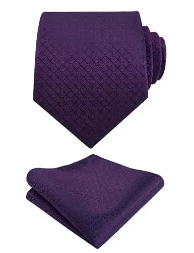 Produktbild: Alizeal Herren-Krawatten-Set mit normalem Muster, formelle Krawatte und Einstecktuch, einzigartig, klassisch für Hochzeit, 149 - Dunkelviolett, Einheitsgröße