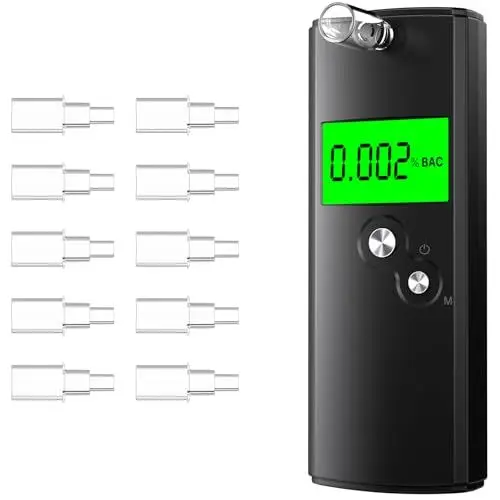 Produktbild: Alkoholtester Polizeigenau, Apkezel Hochpräziser Promillemessgerät mit 10 Mundstücken, Professioneller Alkoholmessgerät mit Digitalem LCD-Anzeige, Tragbarer Alkomat für den Heim- und Partygebrauch