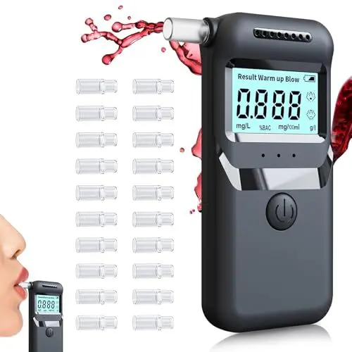 Produktbild: Alkoholtester, Professioneller Promillemessgerät mit 20 Mundstücken, Hochpräziser Persönlicher Alkoholmessgerät mit Digitalem LCD-Display für Schnelle und Genaue Ergebnisse, für Zuhause und Partys