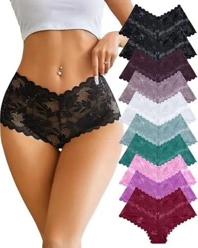 Produktbild: ALL OF ME 10er Pack Spitzen Unterwäsche Frauen Boxershorts Sexy Panties Unterhosen Damen Schlüpfer Bequem Hipster Dessous for Women Mehrpack S-XL