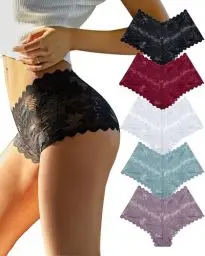Produktbild: ALL OF ME 5er Pack Damen Unterwäsche Spitzen Boxershorts Unterhosen Frauen Brazilian Sexy Panties Hipster Weiche Spitze Dessous for Women Mehrpack S-XL