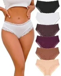 Produktbild: ALL OF ME 6er Pack Baumwolle Unterwäsche Damen Unterhosen Frauen Brazilian Slip Baumwoll Spitze Slips Soft Hipster Sexy Panties Unterhose Women Underwear Weich Unterhose Mehrpack S-XL