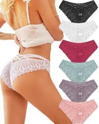 Produktbild: ALL OF ME 6er Pack Brazilian Slips Damen Spitze Unterhosen Sexy Unterwäsche Dessous Frauen Panties Brasilien Underwear Women Bikini Mehrpack S-XL…
