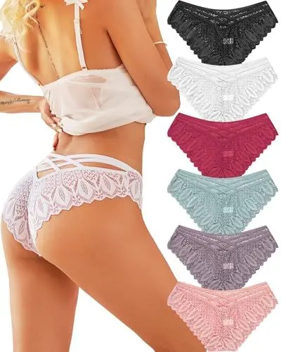 Produktbild: ALL OF ME 6er Pack Brazilian Slips Damen Spitze Unterhosen Sexy Unterwäsche Dessous Frauen Panties Brasilien Underwear Women Bikini Mehrpack S-XL