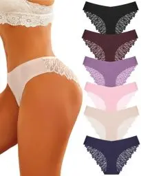 Produktbild: ALL OF ME 6er Pack Seamless Unterwäsche Damen Slip Nahtlos Spitzen Slips Frauen Unterhosen Spitze Sexy V Waisted Panties Bequem Brazilian Hipster Mehrpack S-XL