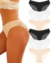 Produktbild: ALL OF ME 6er Pack Slip Nahtlos Spitzen Slips Frauen Unterhosen Sexy V Waisted Panties Bequem Brazilian Hipster Mehrpack S-XL