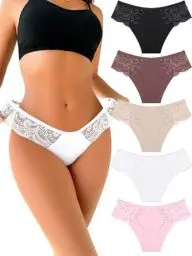 Produktbild: ALL OF SHE Seamless Slips Damen Brazilian Frauen Unterhosen Spitze Nahtlose Slip 5er Pack Pantys Nahtlos Sexy Unterwäsche Bequem Hipster Mehrpack S-XL