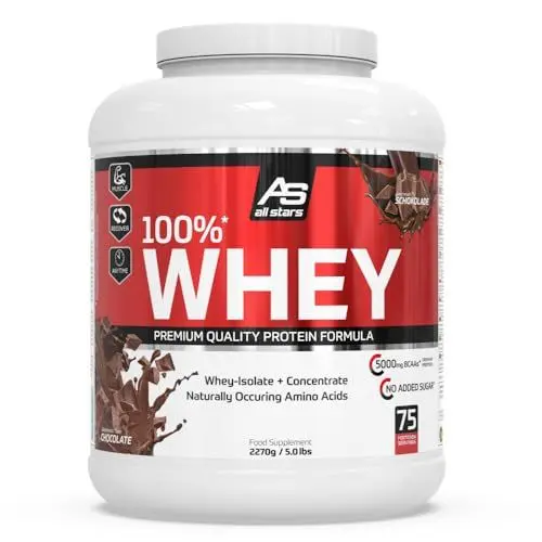 Produktbild: All Stars 100% WHEY PROTEIN 2270g I Eiweiß-Pulver mit Whey-Konzentrat & Isolat I leckeres Low-Fat Powder I hochwertiges Protein-Pulver I cremiger Protein-Shake mit Chocolate-Flavour