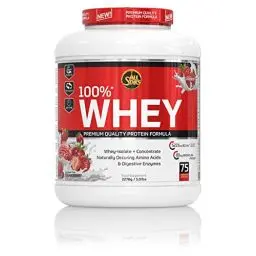 Produktbild: All Stars 100% WHEY PROTEIN 2270g I Eiweiß-Pulver mit Whey-Konzentrat & Isolat I leckeres Low-Fat Powder I hochwertiges Protein-Pulver I cremiger Protein-Shake mit Strawberry-Flavour