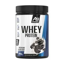 Produktbild: All Stars 100% WHEY PROTEIN 908g I Eiweiß-Pulver mit Whey-Konzentrat & Isolat I leckeres Low-Fat Powder I hochwertiges Protein-Pulver I cremiger Protein-Shake mit Cookies & Cream-Flavour