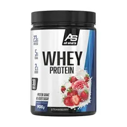 Produktbild: All Stars 100% WHEY PROTEIN 908g I Eiweiß-Pulver mit Whey-Konzentrat & Isolat I leckeres Low-Fat Powder I hochwertiges Protein-Pulver I cremiger Protein-Shake mit Strawberry-Flavour