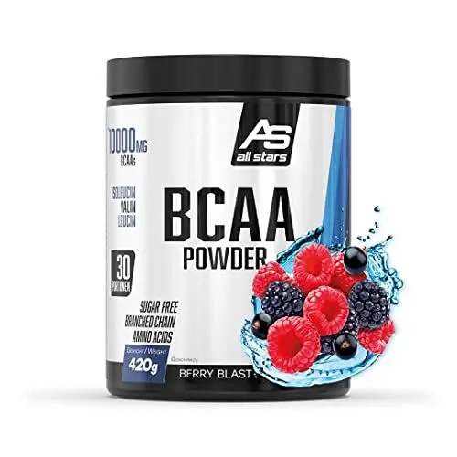 Produktbild: All Stars BCAA POWDER 420g zuckerfrei & vegan I verzweigtkettige Aminosäuren I hochwertiges Eiweiß-Pulver mit L-Leucin + L-Valin + L-Isoleucin I Protein-Shake mit Berry Blast Flavour