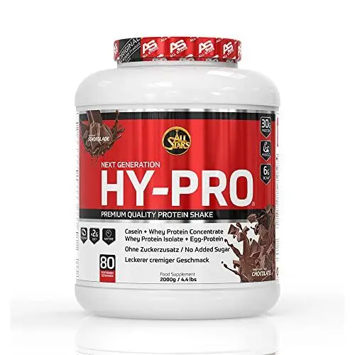 Produktbild: All Stars HY-PRO Protein-Pulver 2000g I Eiweiß-Pulver ohne Zuckerzusatz I Low-Fat Powder I hochwertige Mehrkomponenten-Proteine I cremiger Protein-Shake mit Schoko-Flavour