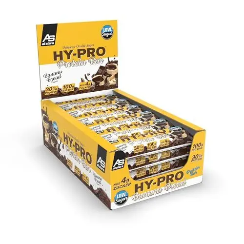 Produktbild: All Stars Hy-Pro BIG BAR Banana Bread I 24x 100g Protein-Riegel inkl. 30g Proteine aus Milcheiweiß & Whey-Protein I große Protein Bars inkl. 22g Kohlenhydrate I sättigende Eiweiß-Riegel