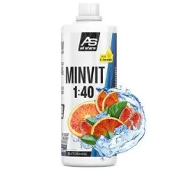 Produktbild: All Stars MINVIT Blutorange Getränkekonzentrat 1L I Sirup inkl. Vitamine & Mineralstoffe I Konzentrat für 40L Getränk I Sport Drink zuckerarm I Getränkesirup mit L-Carnitin