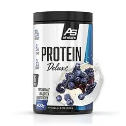 Produktbild: All Stars Protein Deluxe Dose – 400g – Vanilla & Berries – Premium Eiweißpulver mit echten Fruchtstücken – zum Muskelaufbau, Gewichtsmanagement und Anti-Heißhunger