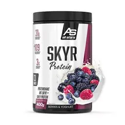 Produktbild: All Stars SKYR Protein-Pulver 400g I Whey-Protein-Konzentrat + isländisches SKYR Eiweiß-Pulver I Low-Fat & Low-Sugar Protein-Powder I cremiger Protein-Shake mit Berries & Yoghurt-Flavour