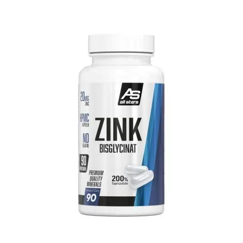 Produktbild: All Stars Zink Kapseln I Zink Tabletten vegan I 20 mg Zink-Bisglycinat pro Kapsel I 3-Monatspackung mit 90 Kapseln I veganes Zink-Supplement ohne Zucker, Aspartam, Creatin, Gelatine