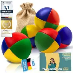 Produktbild: all Kids United® Jonglierbälle im 5er Set·· Professionelles Jonglierball-Set im Jute-Beutel·· Weiche Juggling Balls für Anfänger & Fortgeschrittene mit Gratis E-Book zum Trainieren