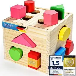 Produktbild: all Kids United® Steckwürfel aus Holz-Würfel Lernspielzeug-Puzzle Steckbox Spielbox für Baby & Kleinkind·· Holz-Spielzeug trainiert Motorik·· Förderung von Formerkennung und Konzentration (Steckbox)