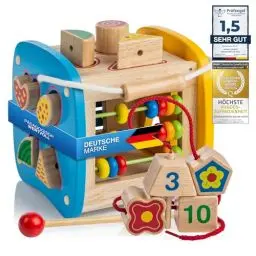 Produktbild: all Kids United® Steckwürfel aus Holz-Würfel Lernspielzeug Steckbox Spielbox für Baby & Kleinkind·· Holz-Spielzeug Puzzle Sortierwürfel trainiert Motorik Förderung von Formerkennung & Konzentration