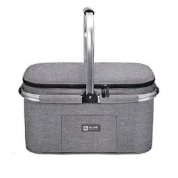 Produktbild: ALLCAMP Groß Faltbar Isoliert Kühltasche - Einkaufskorb Thermo Mit Deckel, Abnehmbarer Picknickkorb 2 Personen, Aluminiumrahmen Kühlkorb, Verdicken Thermokorb - Mit 2 Kühlakkus