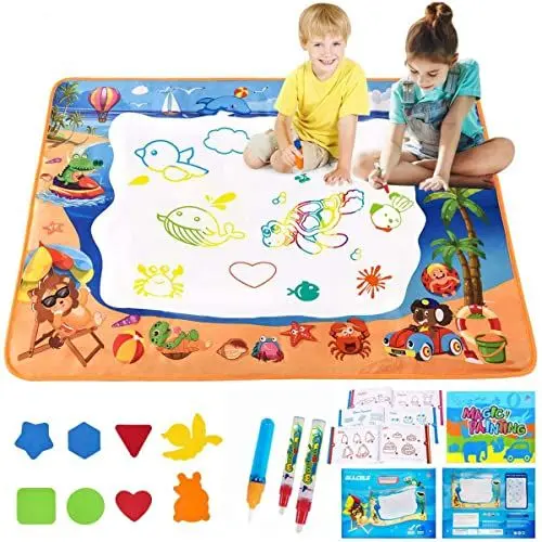Produktbild: ALLCELE Aqua Wasser Doodle Matte ab 1 2 3 4 5 6 Jahre alt Junge Mädchen, Magic Doodle Malmatte 100 * 70cm XL Drawing Painting Matte für Kinder Baby Toddler