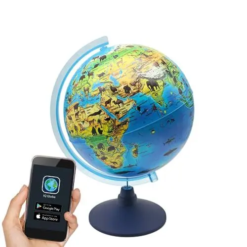 Produktbild: alldoro 68620 3D Globus Zoo Ø 25 cm, leuchtender Tierglobus kabellos mit LED-Lampe, Tiere, Weltkarte geographisch, App, bunt