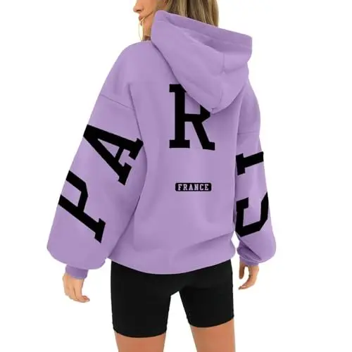 Produktbild: Hoodie Damen, Pullover Oversize, Modische Hoodies & Sweatshirts, Backprint Paris France Kapuzenpullover, Sweatshirt mit Kapuze, Bedrucken Kapuzenpulli Kuschel Tops, Weich Sweatjacke Langarmshirt