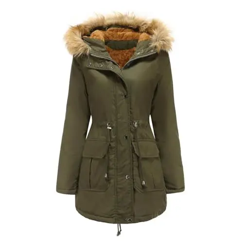 Produktbild: Softshelljacke Damen Gepolsterte Winterjacke für Damen mit flauschigem Kragen, lockerer Wintermantel Windbreaker Damen wasserdichte Winterjacke Damen (AG, XXXL)