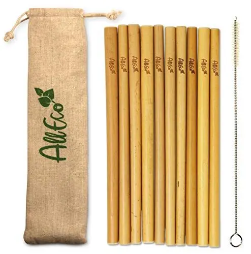 Produktbild: AllEco® Bambus Strohhalm wiederverwendbar 10er Set + Reinigungsbürste + EXTRA Eco-Beutel - umweltfreundlich, ökologisch, nachhaltig & plastikfrei