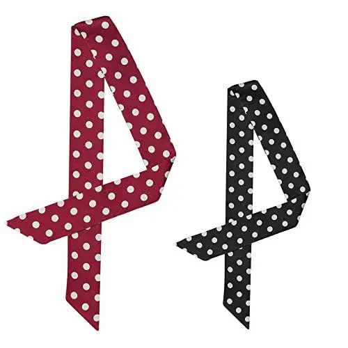 Produktbild: Allegra K 2 Stück 50er Jahre dünner Seide Schal Polka Dots Bund schmales Halstuch Rot Schwarz 196x5cm