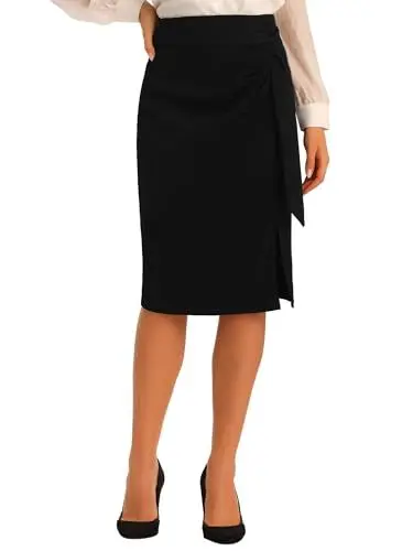 Produktbild: Allegra K Bleistiftröcke für Damen, Fliege, Taille, geschlitzt, Knielang, figurbetonte Röcke Schwarz M