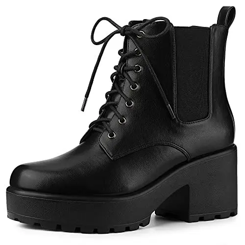 Produktbild: Allegra K Chelsea-Kampfstiefel mit Plateau-Absatz für Damen Schwarz 37