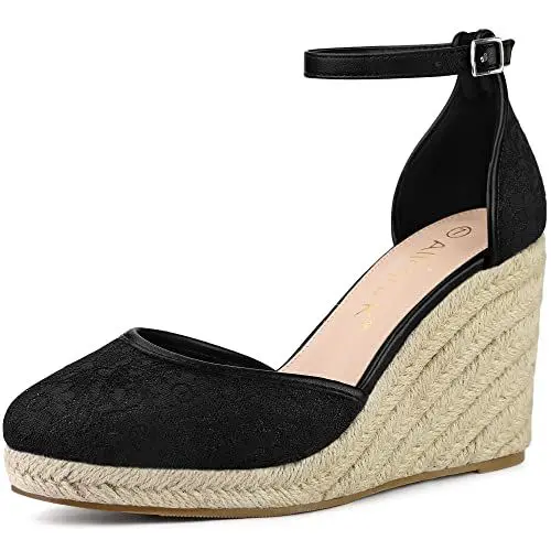 Produktbild: Allegra K Damen-Espadrille-Plattform-Absatz-Spitze-Keilabsatz-Sandalen Schwarz 40