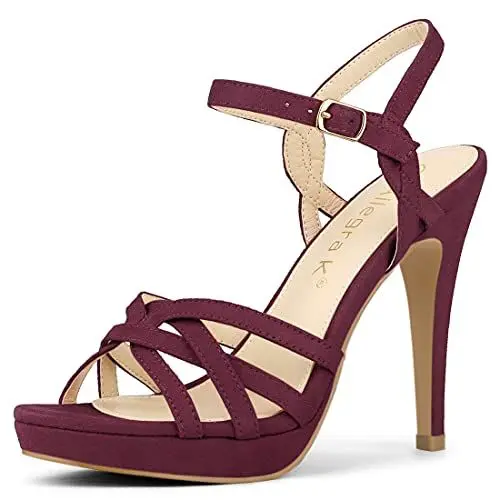 Produktbild: Allegra K Damen-Riemchen-Plateau-Heels Stiletto-Absatz-Sandalen Burgund 40