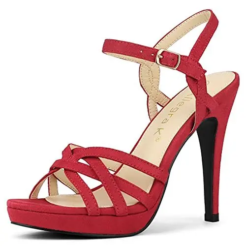 Produktbild: Allegra K Damen-Riemchen-Plateau-Heels Stiletto-Absatz-Sandalen Rot 37