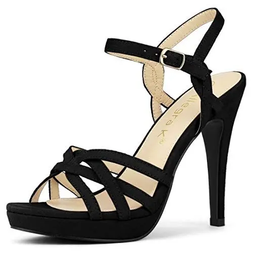 Produktbild: Allegra K Damen-Riemchen-Plateau-Heels Stiletto-Absatz-Sandalen Schwarz 37