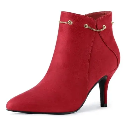 Produktbild: Allegra K Damen-Stiefeletten mit spitzem Zehenbereich und seitlichem Reißverschluss und Stiletto-Absatz Rot 38.5