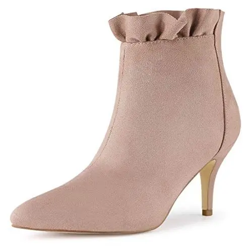 Produktbild: Allegra K Damen-Stiefeletten mit spitzer Zehenpartie, Stiletto-Absatz und Rüschen Altrosa 41