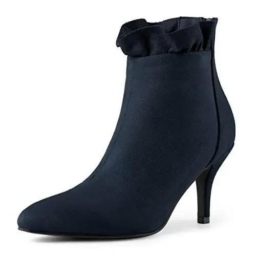 Produktbild: Allegra K Damen-Stiefeletten mit spitzer Zehenpartie, Stiletto-Absatz und Rüschen Navy Blau 41