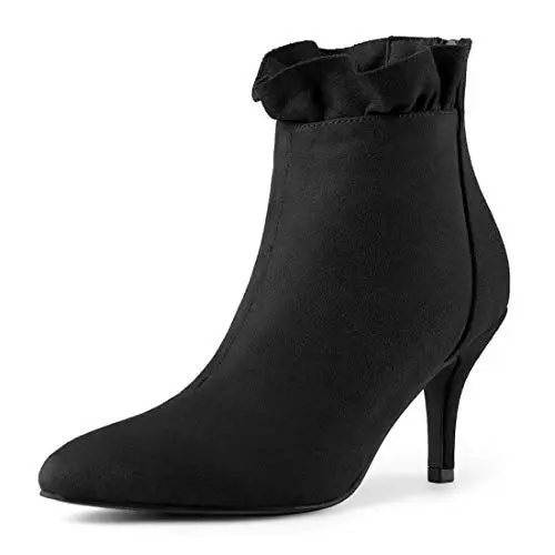 Produktbild: Allegra K Damen-Stiefeletten mit spitzer Zehenpartie, Stiletto-Absatz und Rüschen Schwarz 36